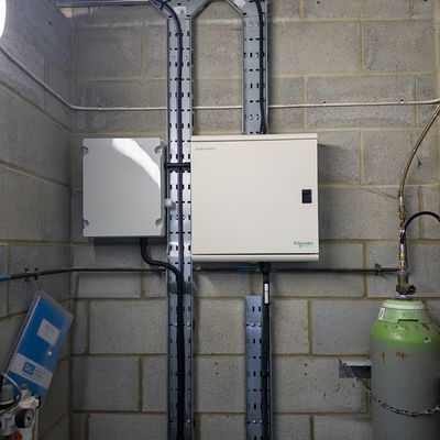 Commercial distribution board with galvanised trunking and conduit runs